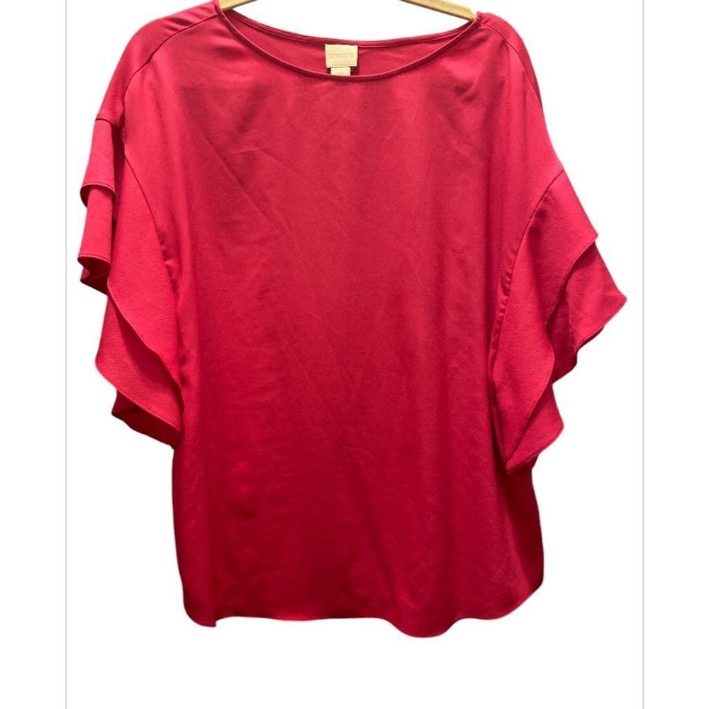 Chico's Dark Pink Blouse Lightweight summer 2XL Flutter Sleeve Casual bright Top
